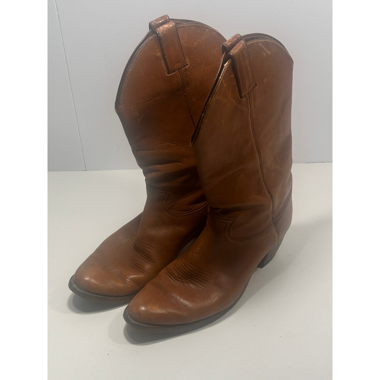 Justin 1544 Mens Vintage Tan Leather Western Cowboy Boots sz 10 D USA Made READ