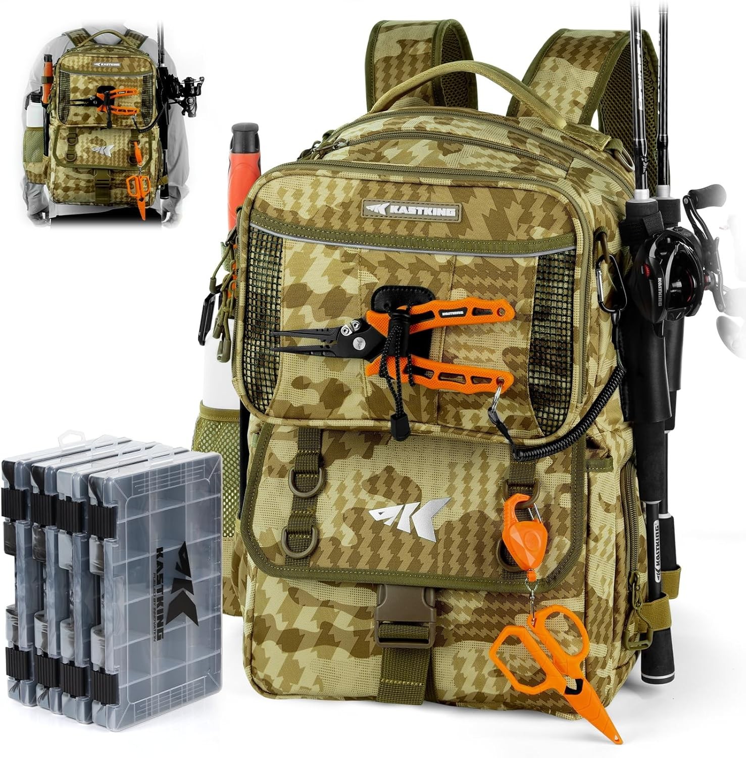 KastKing BaitSpace 50L Fishing Tackle Backpack with Removable Bait Binder