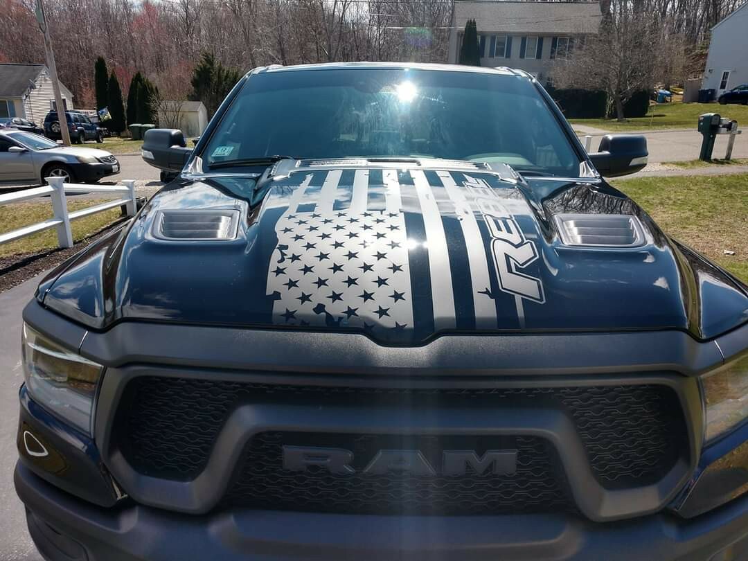 Distressed American Flag Compatible with Rebel Hood Truck Vinyl Decal Distressed American Flag Compatible with Rebel Hood Truck Vinyl Decal