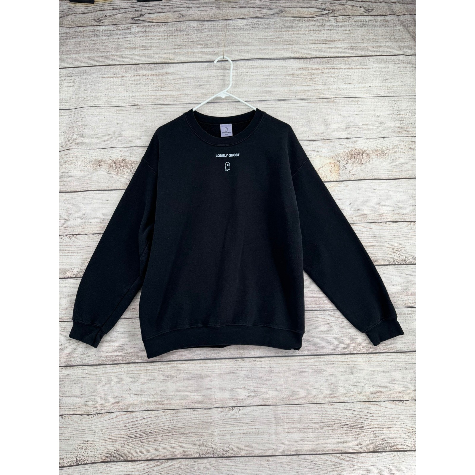 Lonely Ghost Sweatshirt Unisex Large Black Text Me When You Get Home Graphic