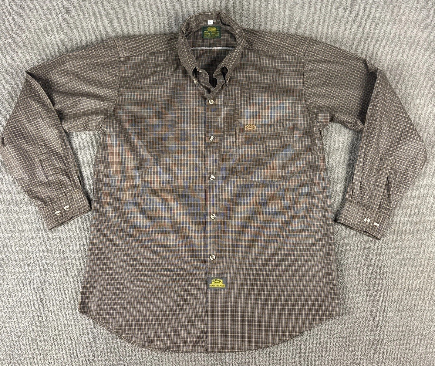 VTG Camel Cigarettes Shirt Mens Large Trophy Adventure Wear Brown Plaid Tobacco