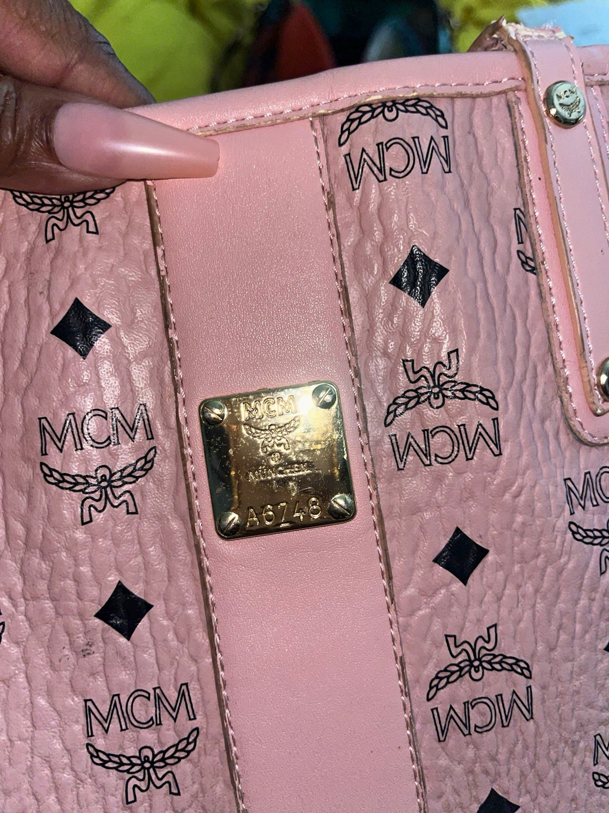MCM Pink Visetos Monogram Large Tote Bag Gold Hardware Bag Charm MCM Pink Visetos Monogram Large Tote Bag Gold Hardware Bag Charm