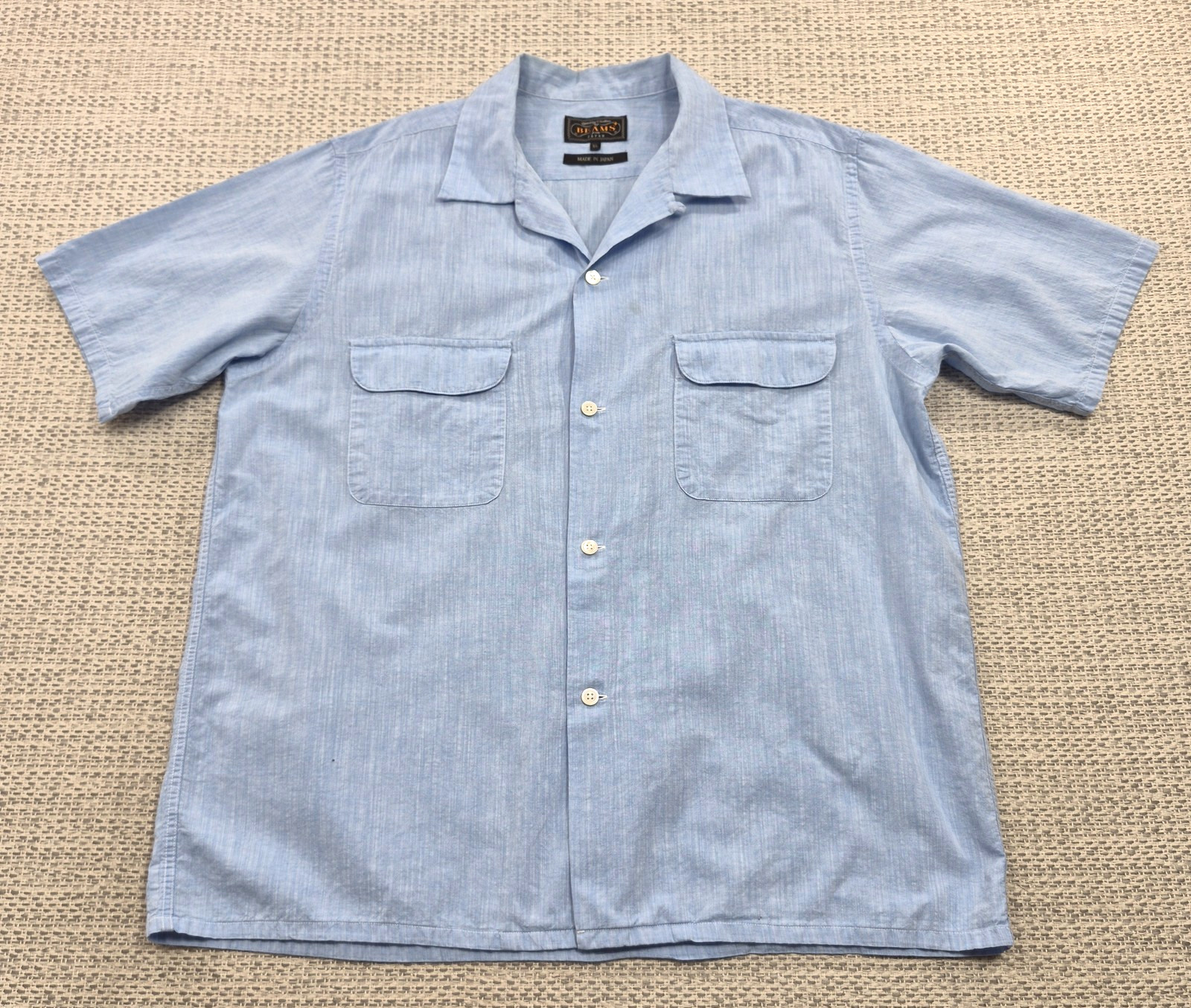 Beams Button Up Shirt Mens XL Blue Chambray Short Sleeve Made In Japan