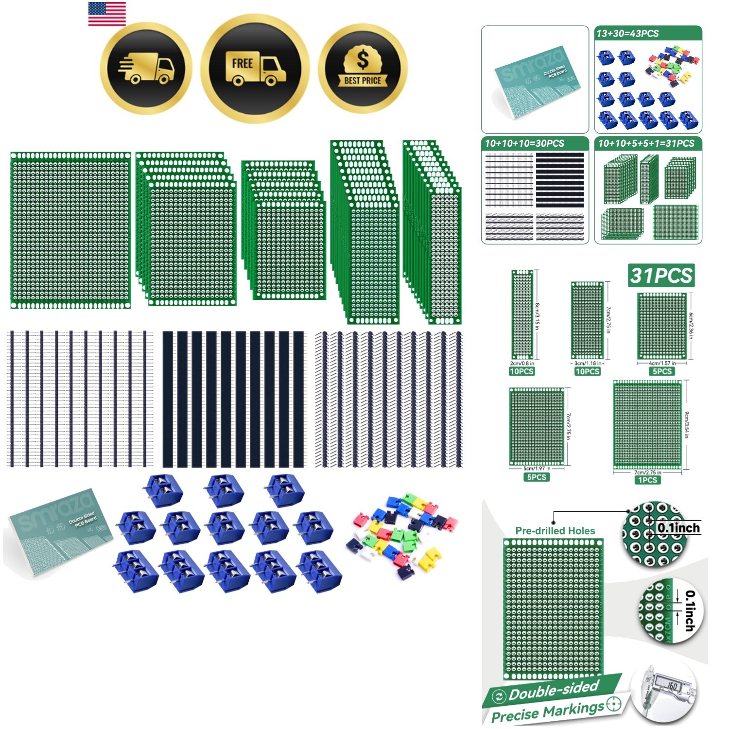 104pcs Double Sided PCB Board Kit, Prototype Boards for DIY Soldering and Ele... 104pcs Double Sided PCB Board Kit, Prototype Boards for DIY Soldering and Ele...