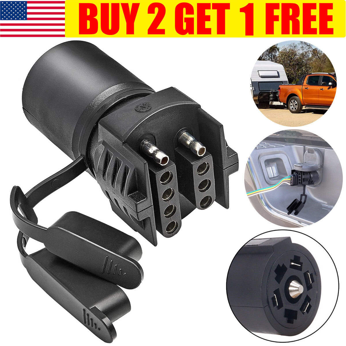 7 Way Round to 4/5 Pins Flat Trailer Adapter Wiring Plug For Truck RV Tow Lights