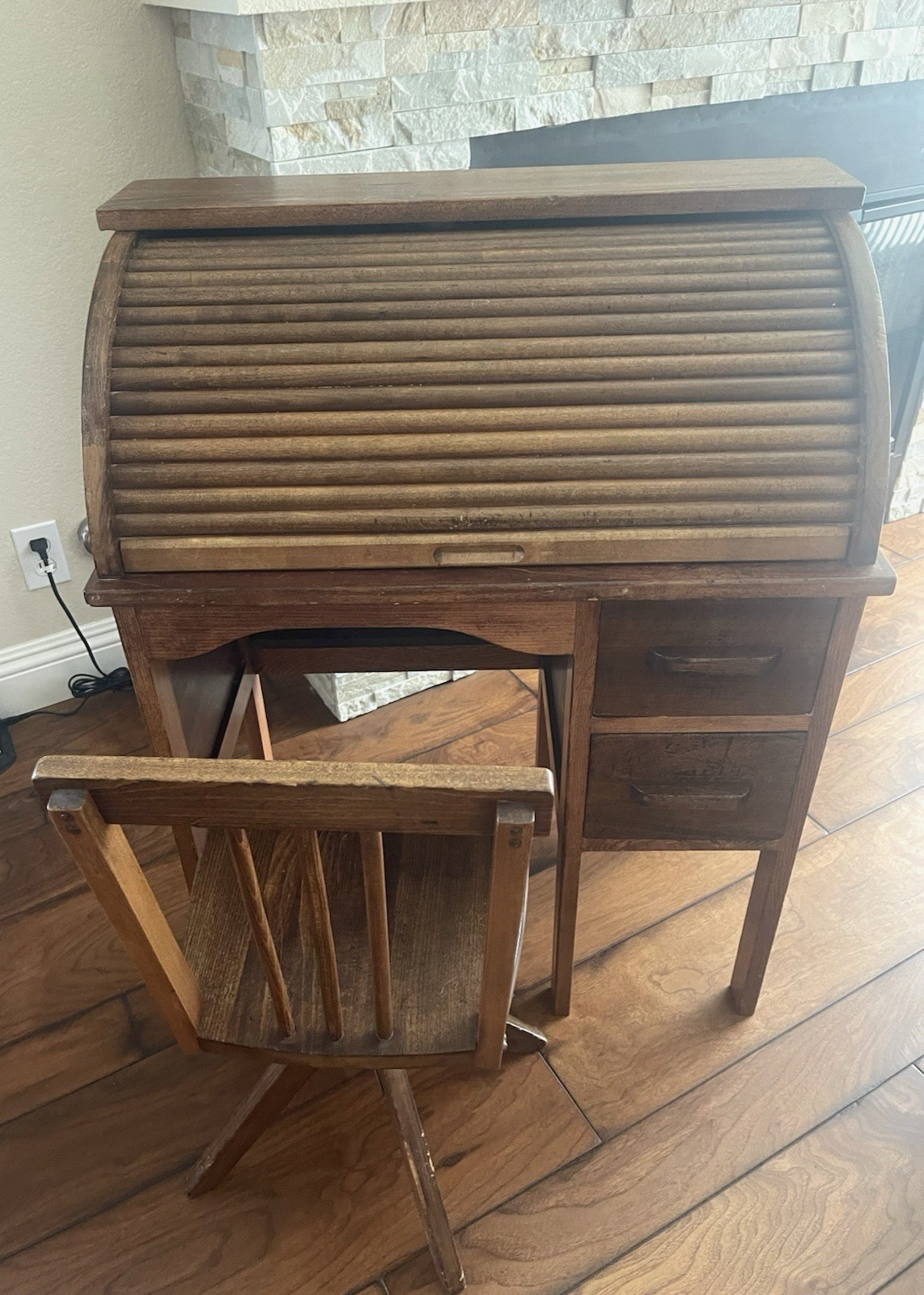 Vintage Eastman Children’s Wooden  Roll Top Writing Desk and  chair