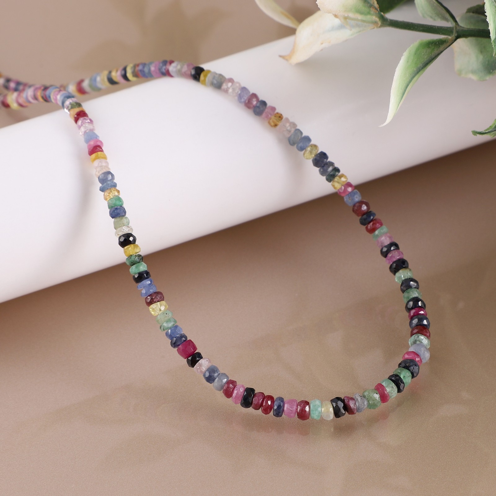 100%Natural Multi Sapphire Stone Beaded Handmade Necklace Faceted 925 Silver 