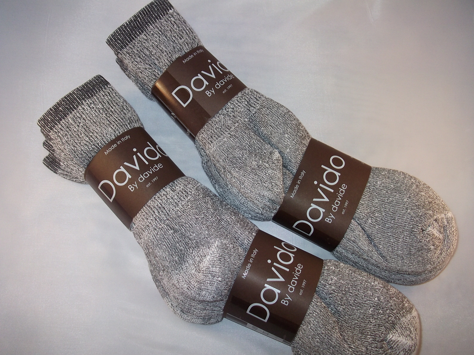 Davido Mens socks crew made in Italy 100% cotton 6 pair gray/black size 10-13