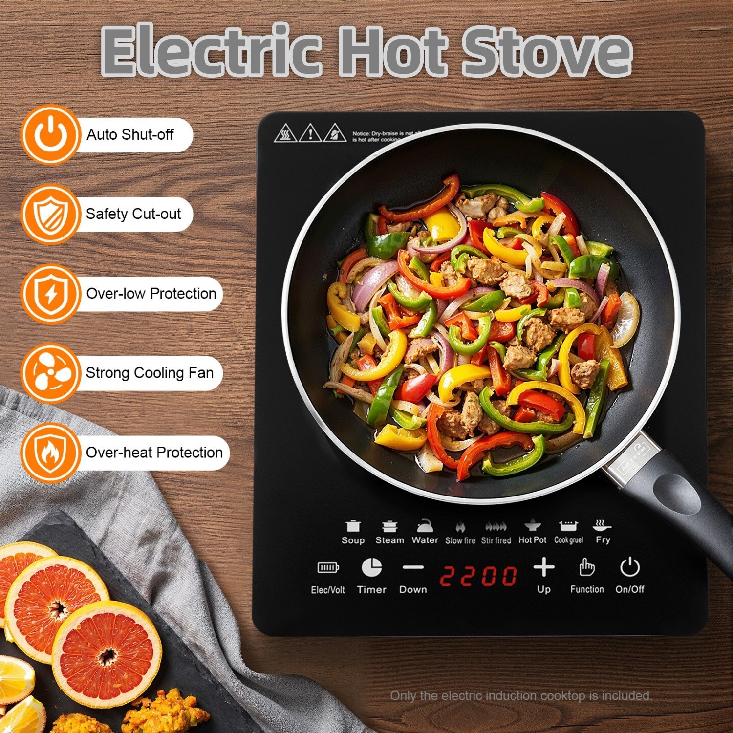 2200W Portable Kitchen Countertop Induction Cooktop Burner Electric Hot Stove