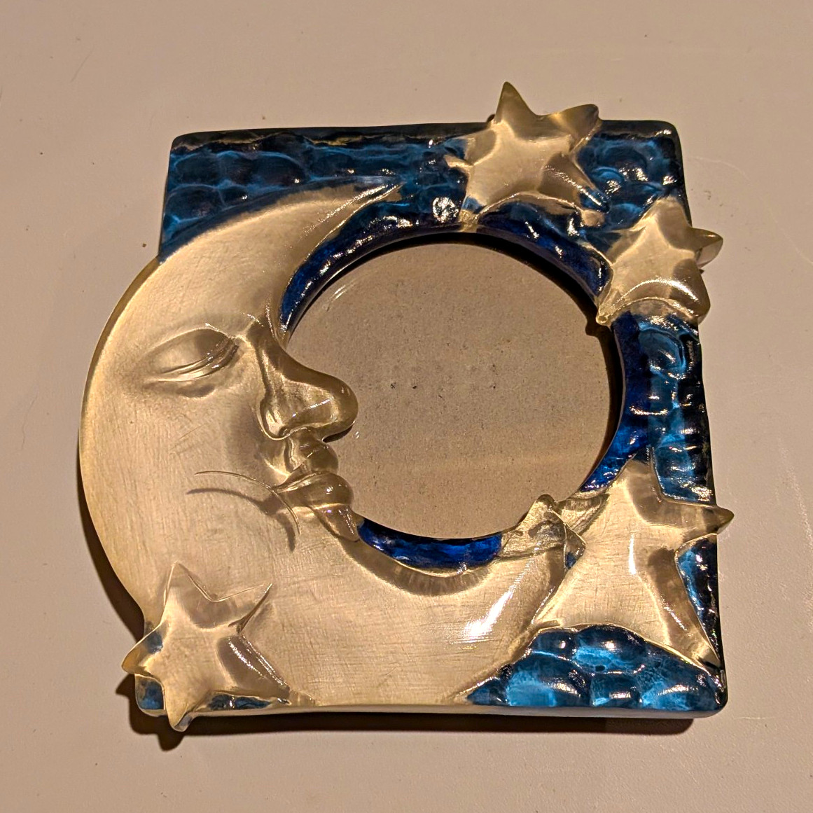Vintage 90s Celestial Moon and Stars Picture Frame Whimsigoth Cosmic Silver Blue