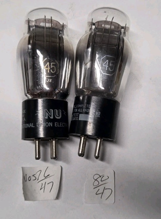 Close Matched Pair NU 45 Radio amp Vacuum Tubes 76/47  80/47  Tested Nice