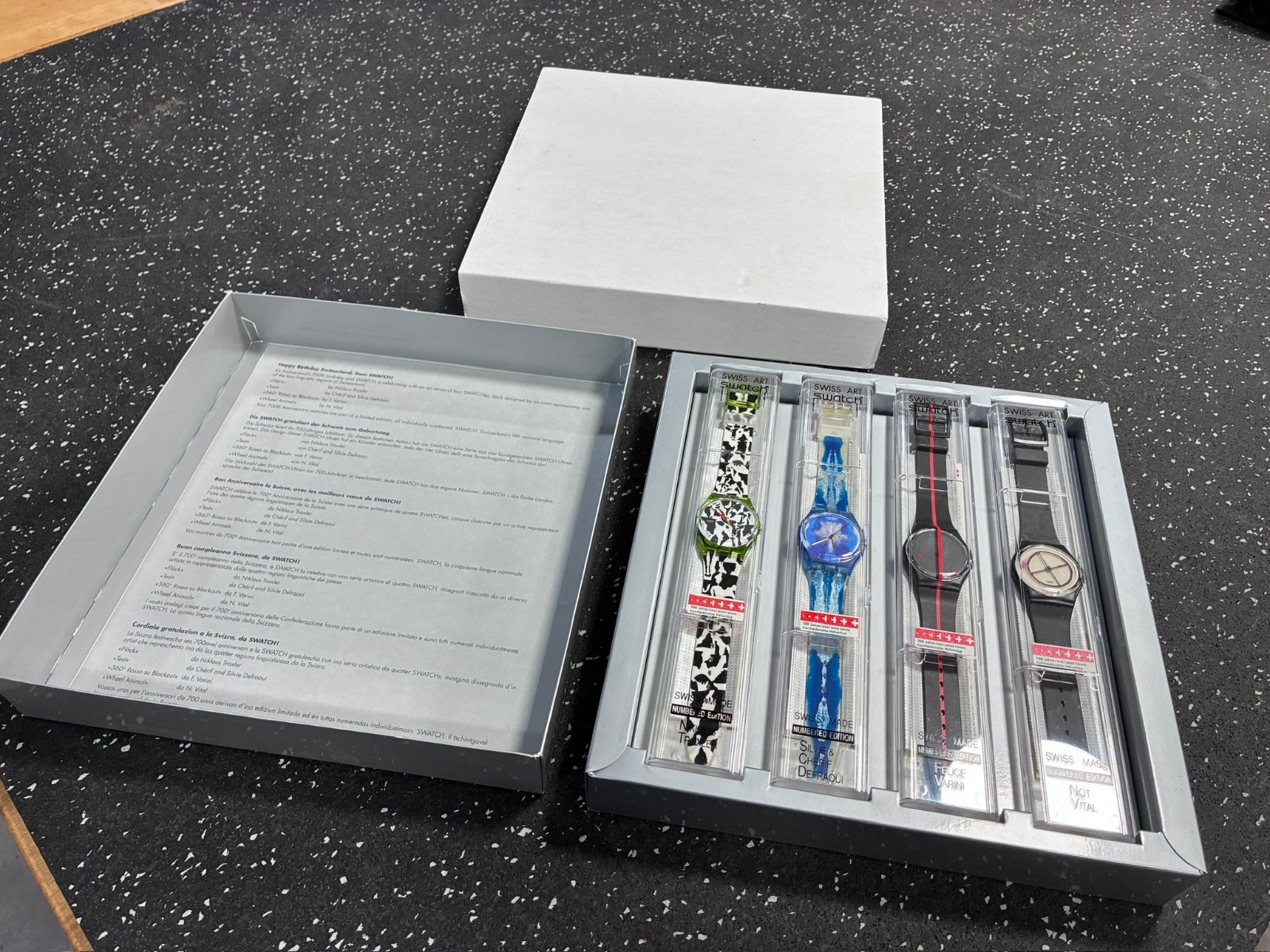 Swatch Swiss Art 700th Anniversary Limited Edition 4 Watch Set #1588 Complete Swatch Swiss Art 700th Anniversary Limited Edition 4 Watch Set #1588 Complete