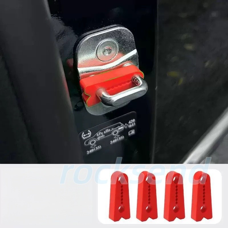 4Pcs Red Car Door Lock Cover Pad, Silicone Shock Absorber for Sedan SUV