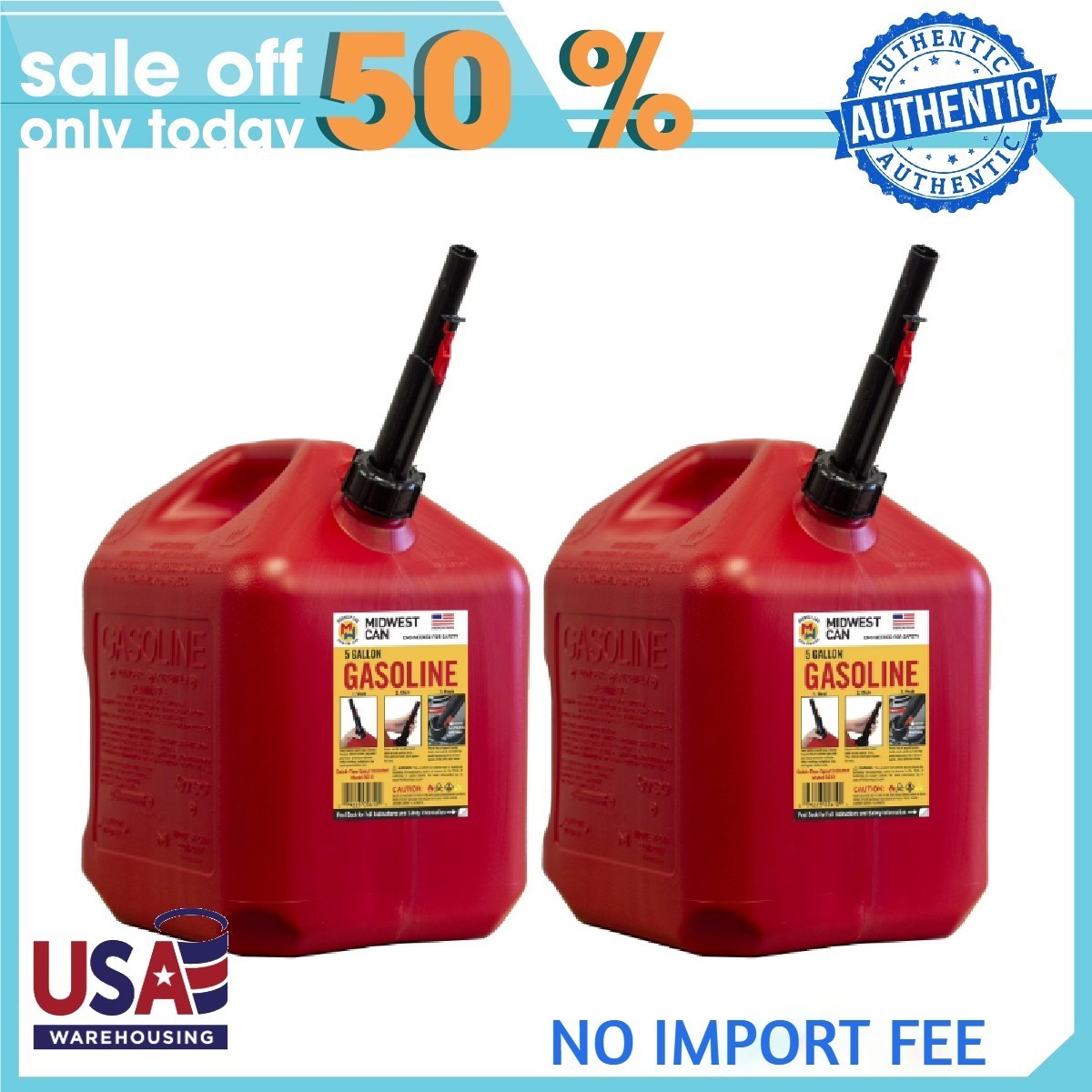 2p Midwest Can Company, 5 Gallon Capacity Gas Can with Flame Mitigation Device 2p Midwest Can Company, 5 Gallon Capacity Gas Can with Flame Mitigation Device