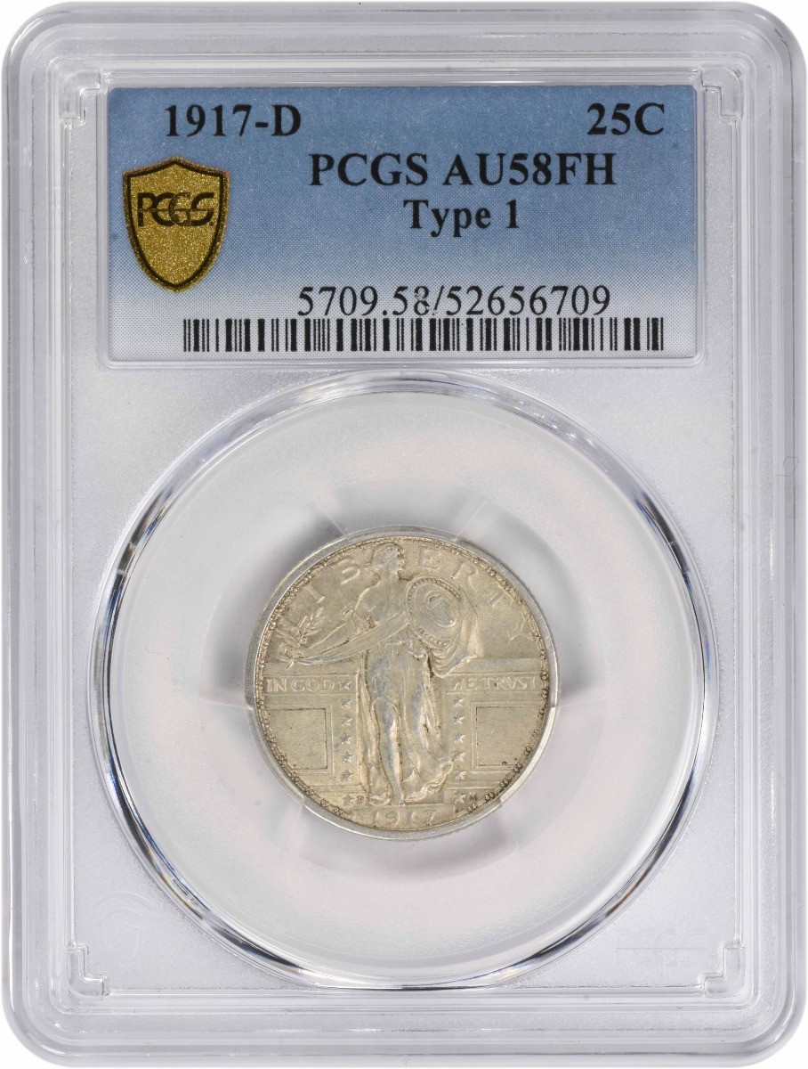 1917-D Standing Liberty Silver Quarter Type 1 AU58FH PCGS