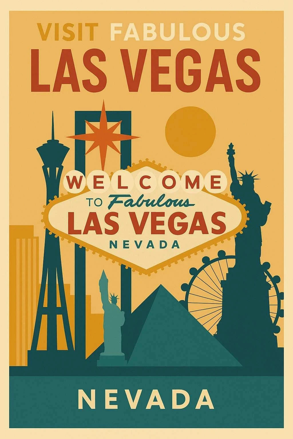 Visit Fabulous Las Vegas (Las Vegas) - Vintage City Poster Visit Fabulous Las Vegas (Las Vegas) - Vintage City Poster
