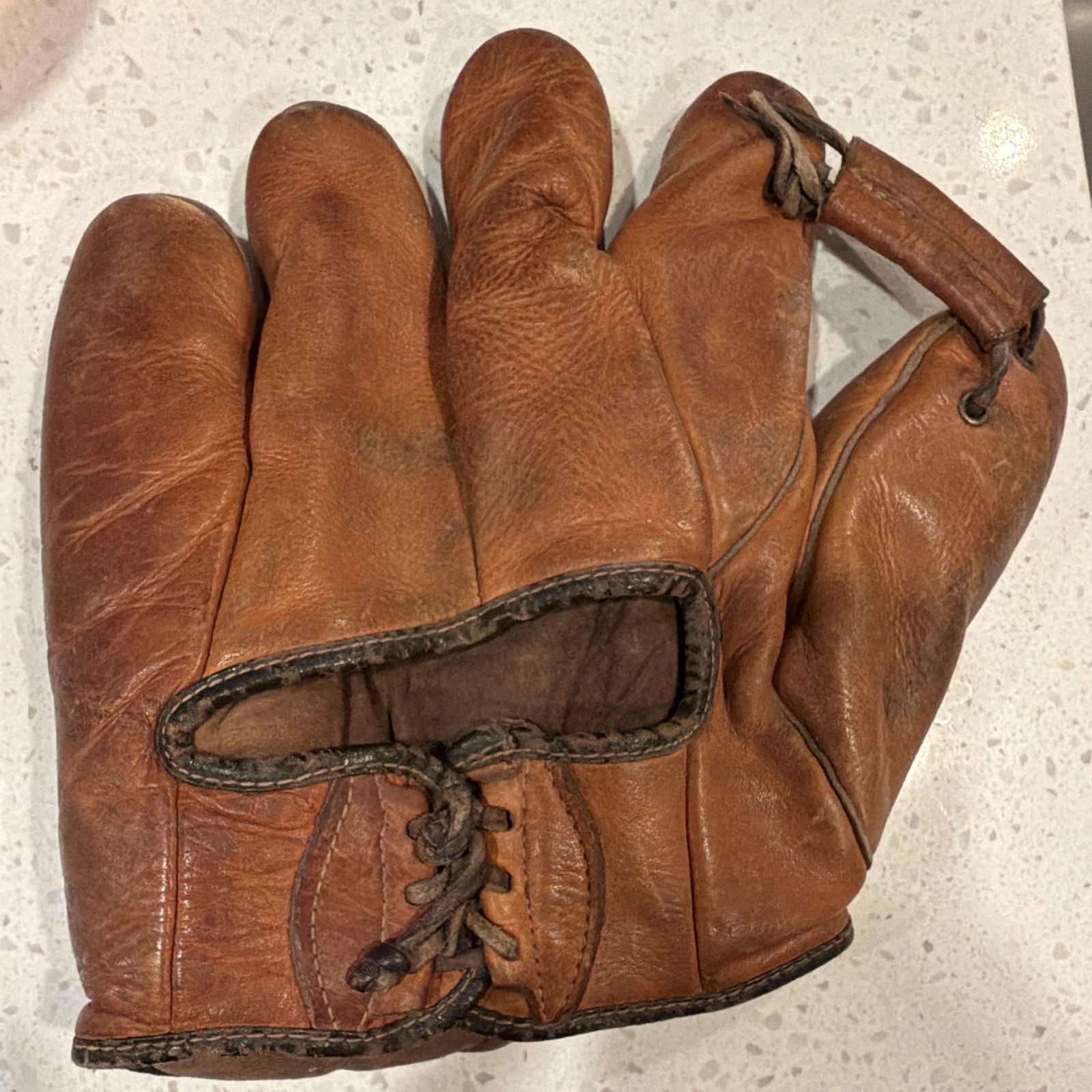 Vintage 1940’s Brown Leather Baseball Glove - Vintage Leather Baseball Glove