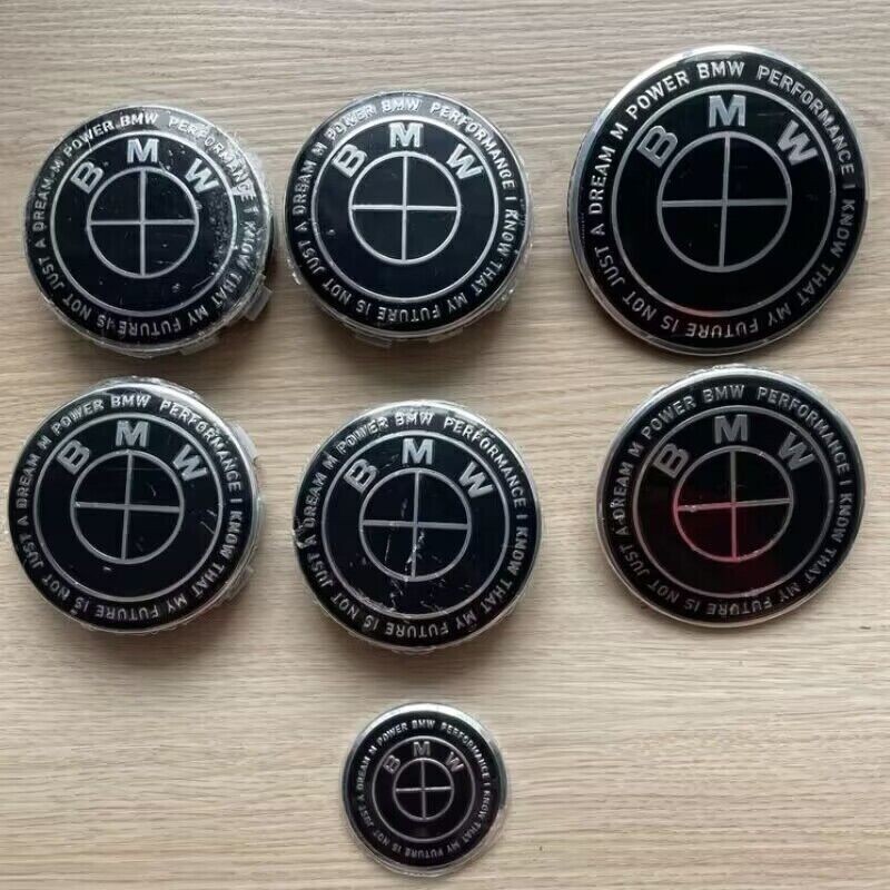 7PCS Blackout Set For B-M-W Front Rear Emblem Steering And Wheel 82mm 74mm 68mm