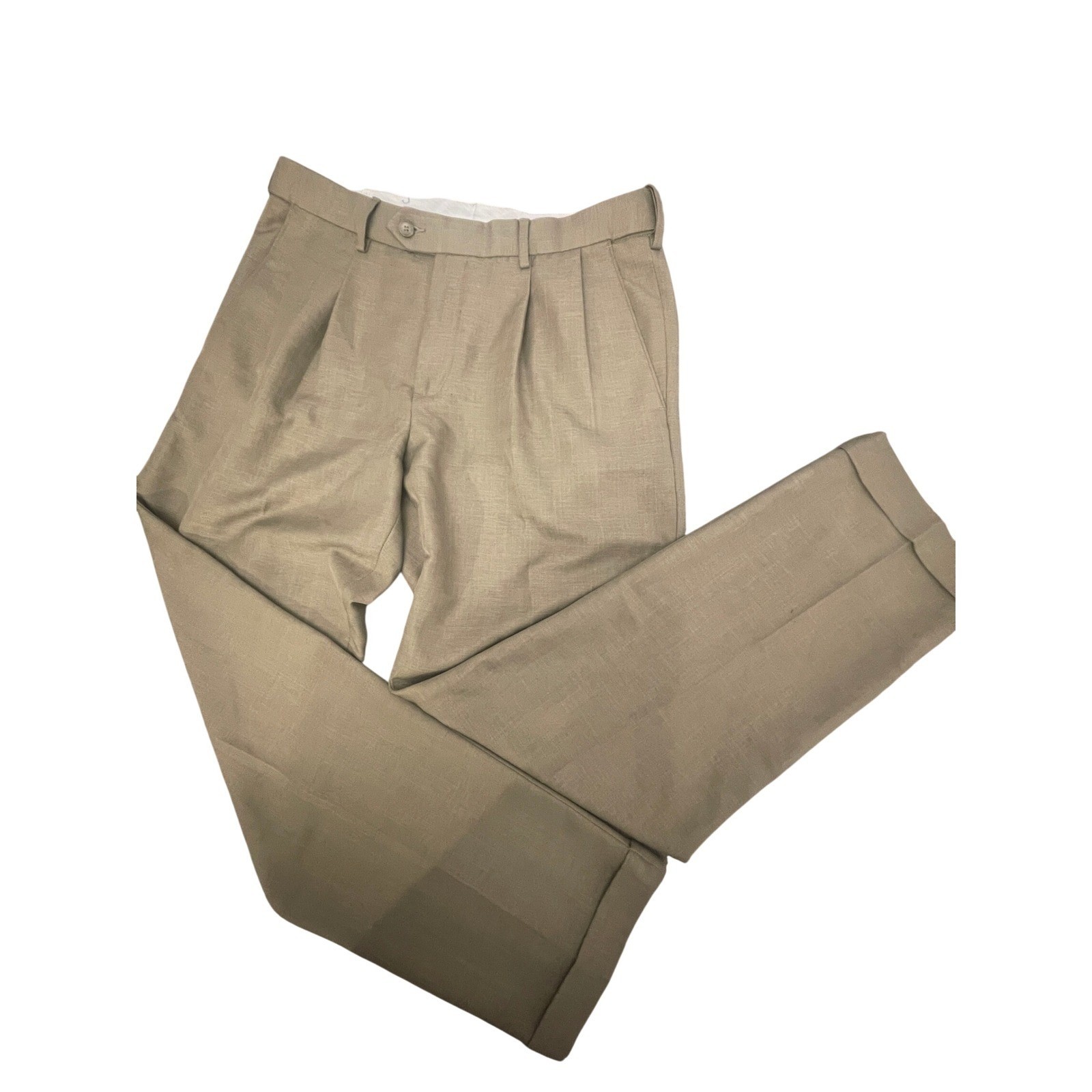 Croft & Barrow Pleated Dress Pants Mens 34x32 Tan Excellent Easy Care Cuffed