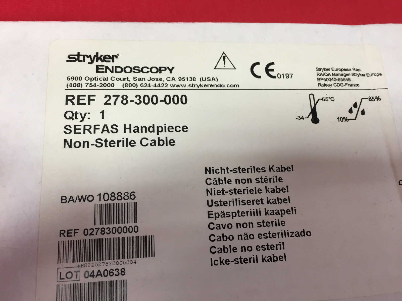 Stryker 278-300-000 Stryker Serfas Energy Cable Stryker 278-300-000 Stryker Serfas Energy Cable