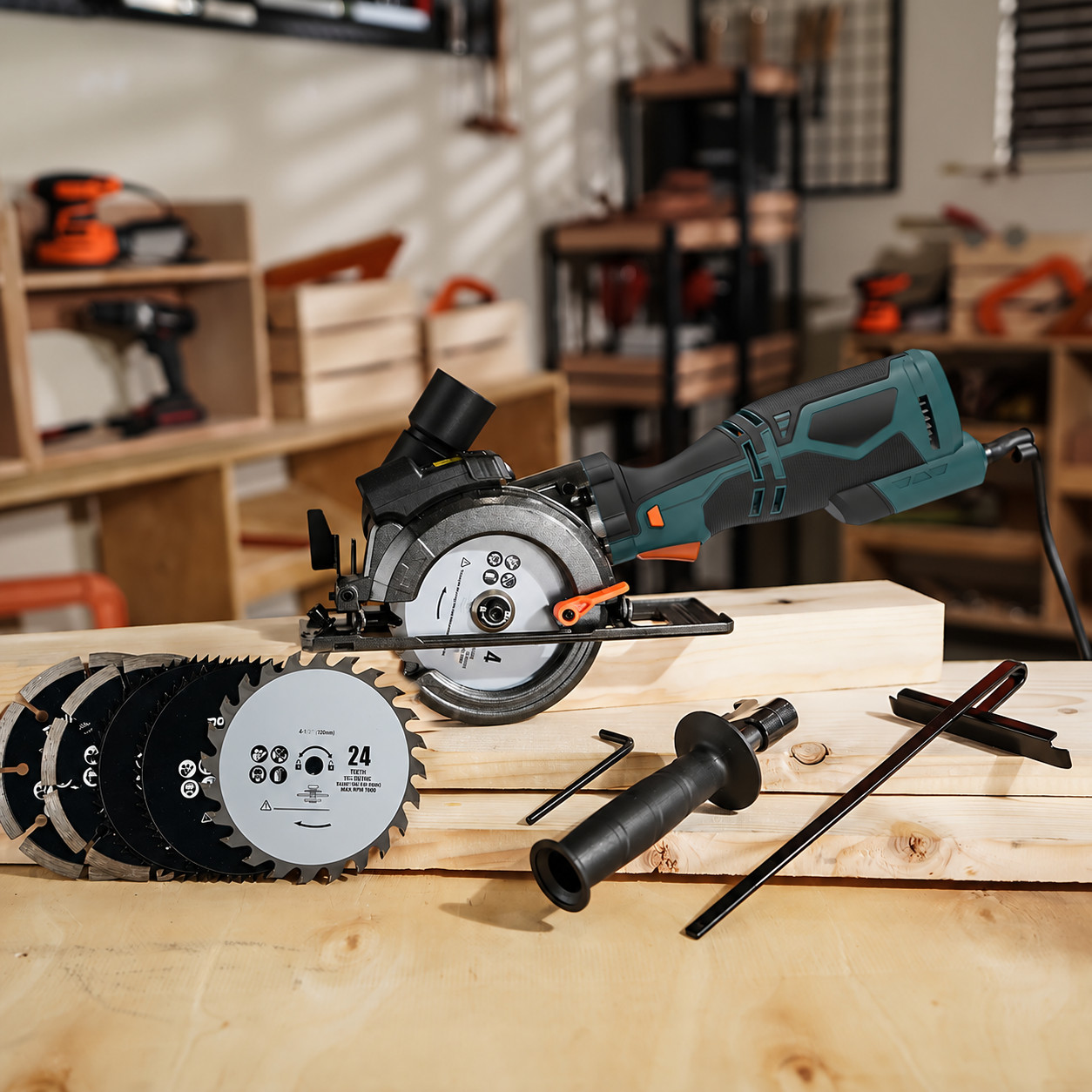 4.5 Inch Mini Circular Saw with Laser Guide, 5.8A 7800RPM Compact Power Saw 4.5 Inch Mini Circular Saw with Laser Guide, 5.8A 7800RPM Compact Power Saw