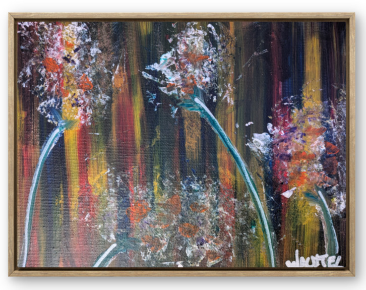 Abstract Expressionist Flowers 8x10 Original Painting Canvas Acrylic WACHTEL