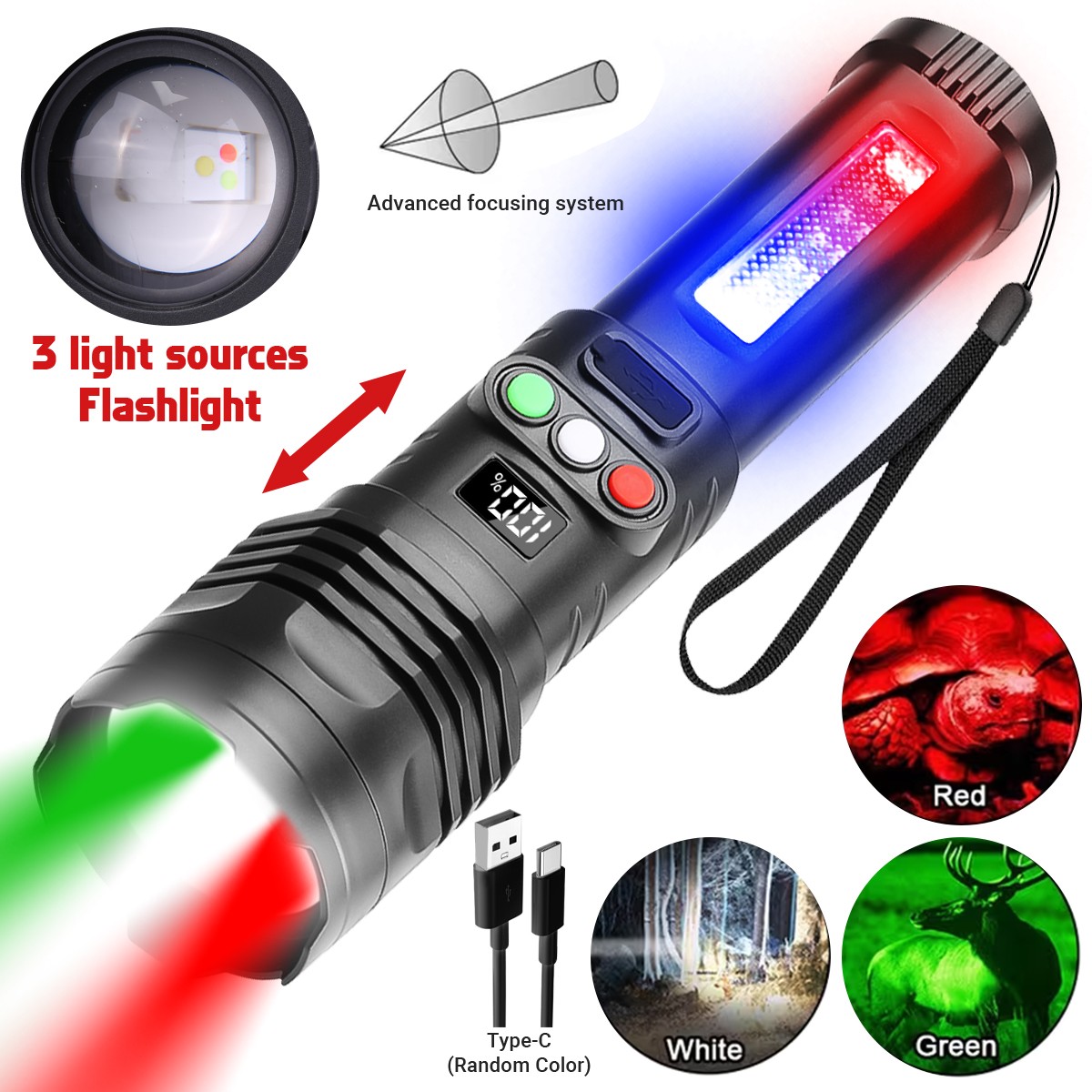 Super Bright 990000LM 3Color LED Tactical Flashlight Rechargeable LED Work Light