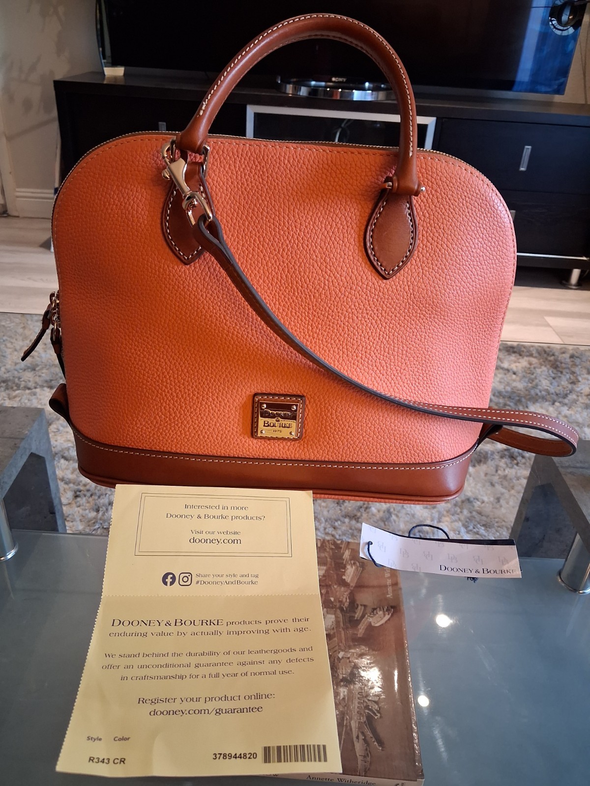 Authentic Dooney Bourke Medium Coral and Brown Pebbled Leather Satchel Authentic Dooney Bourke Medium Coral and Brown Pebbled Leather Satchel