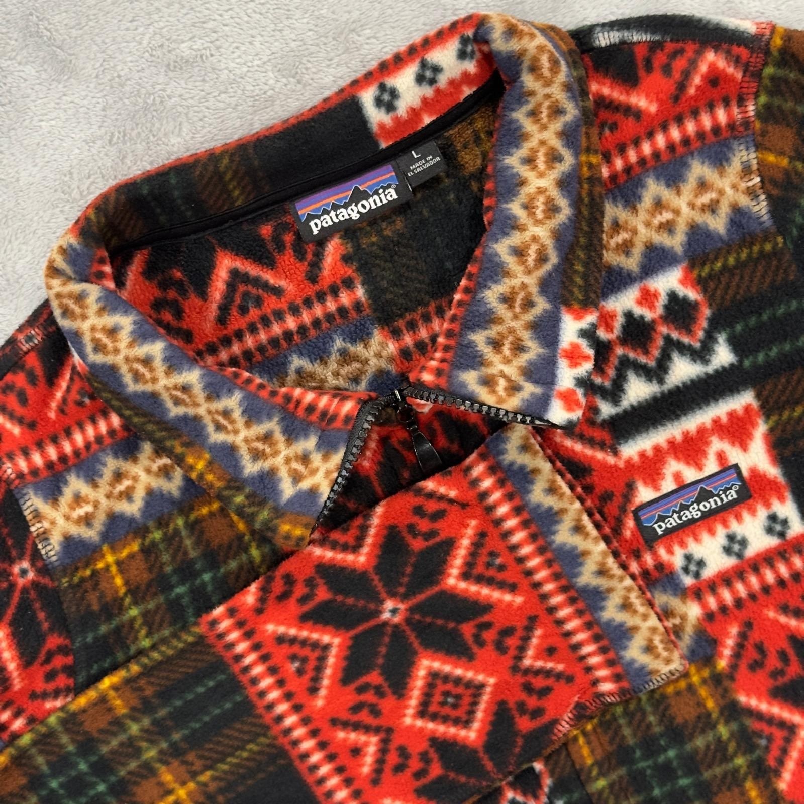 Rare Patagonia Y2K Patchwork Fair Isle Fleece Quarter Zip Women\'s L Vintage
