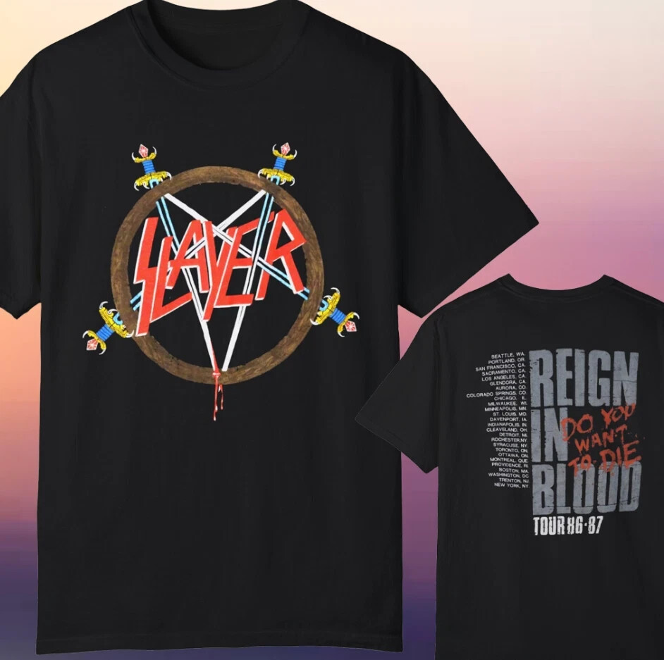 Slayer Reign In Blood Tour 1986 Vintage Thrash Metal Concert T-Shirt