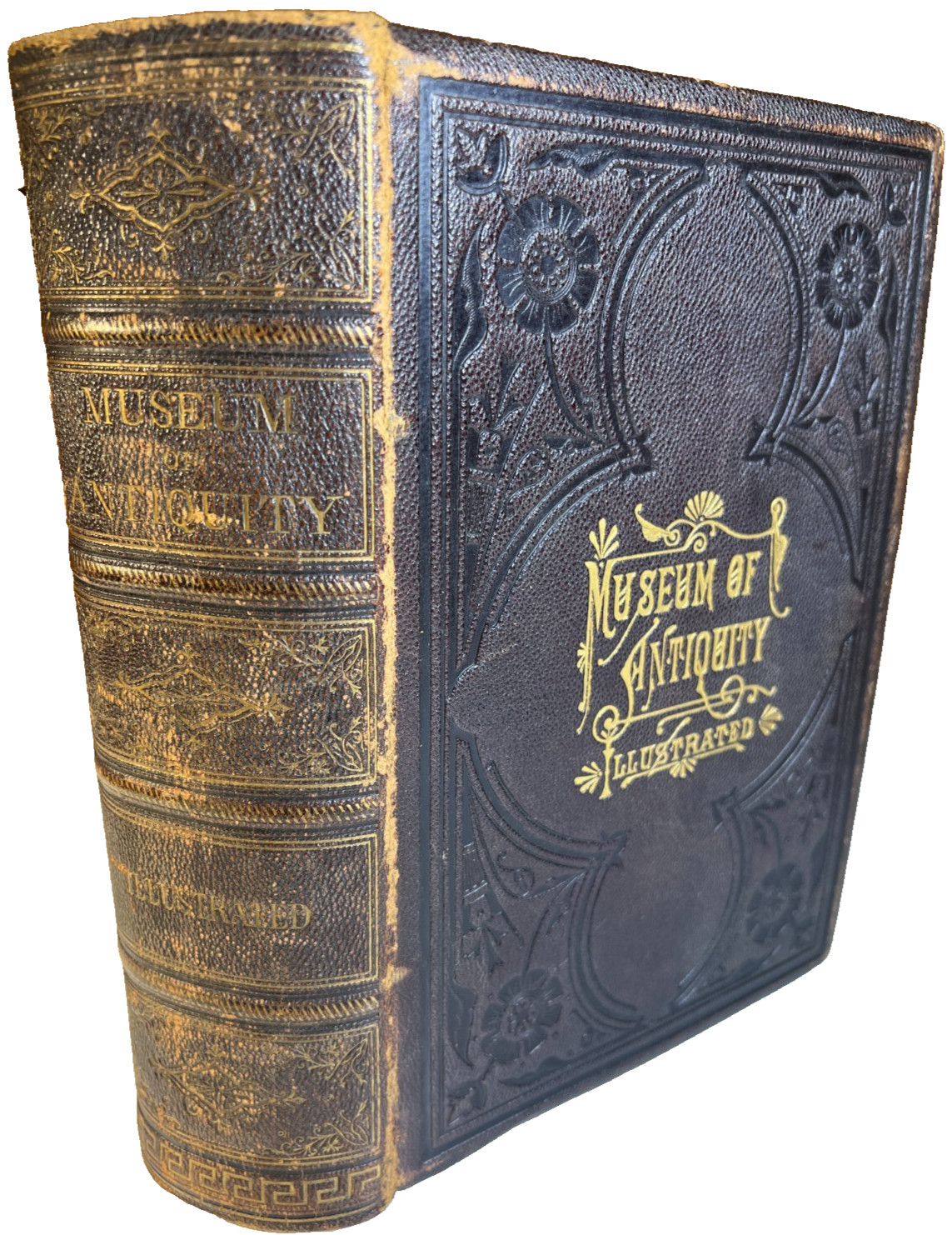 Antique Ornate Decorative Victorian Book 1886 Museum Of Antiquity Gilt Leather