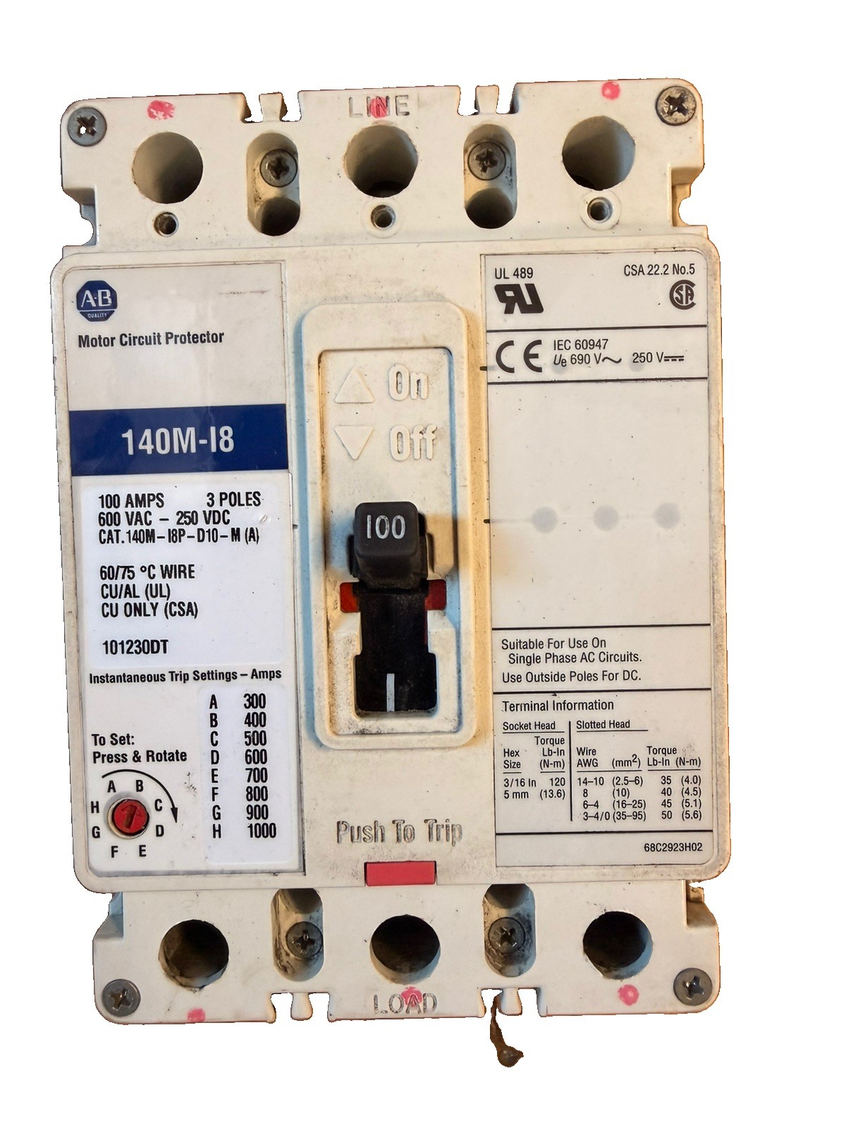 Allen Bradley 140M-I8E-D10-CX 100 amp Motor Circuit Protector Breaker (TESTED) Allen Bradley 140M-I8E-D10-CX 100 amp Motor Circuit Protector Breaker (TESTED)