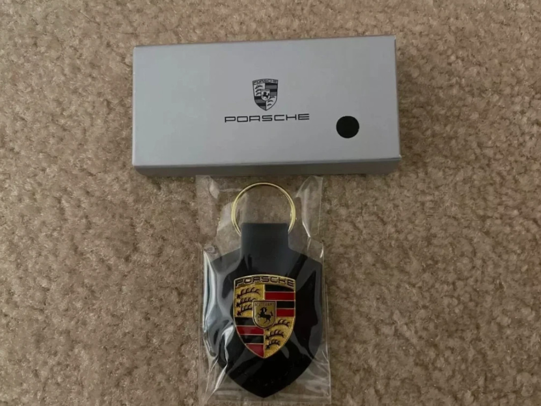Genuine Porsche Leather Crest Key Ring FOB Chain Black OEM WAP0500950E