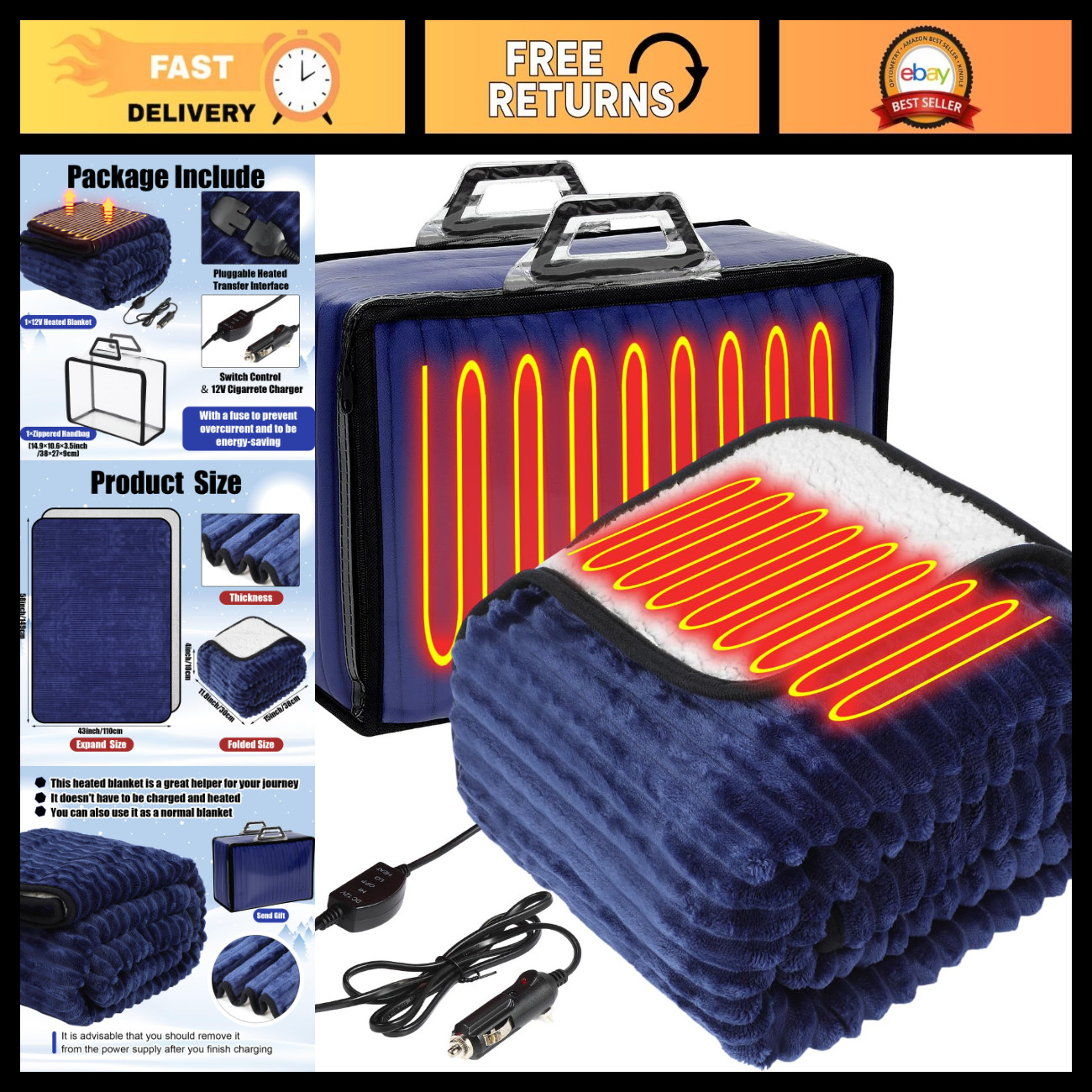 12V Heated Car Blanket, 58\ 12V Heated Car Blanket, 58\
