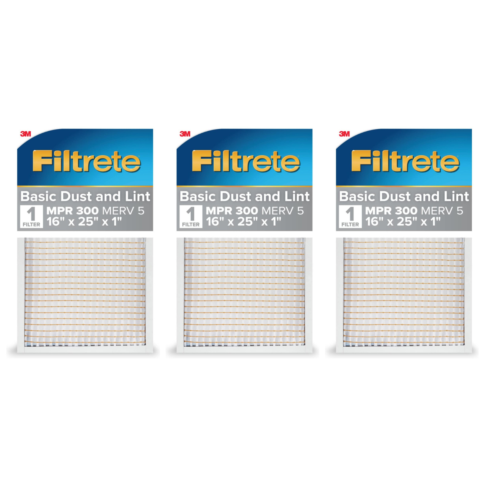 Filtrete 16x25x1 HVAC Furnace Air Filter MPR 300 MERV 5, 3 Filters Filtrete 16x25x1 HVAC Furnace Air Filter MPR 300 MERV 5, 3 Filters