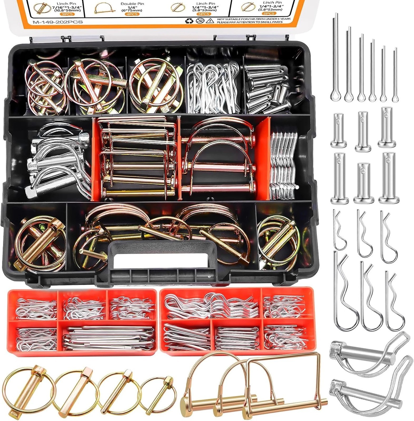270PCS Heavy Duty Hitch Pins Clip Pins Assortment Kit for Farm Tractors Trailers