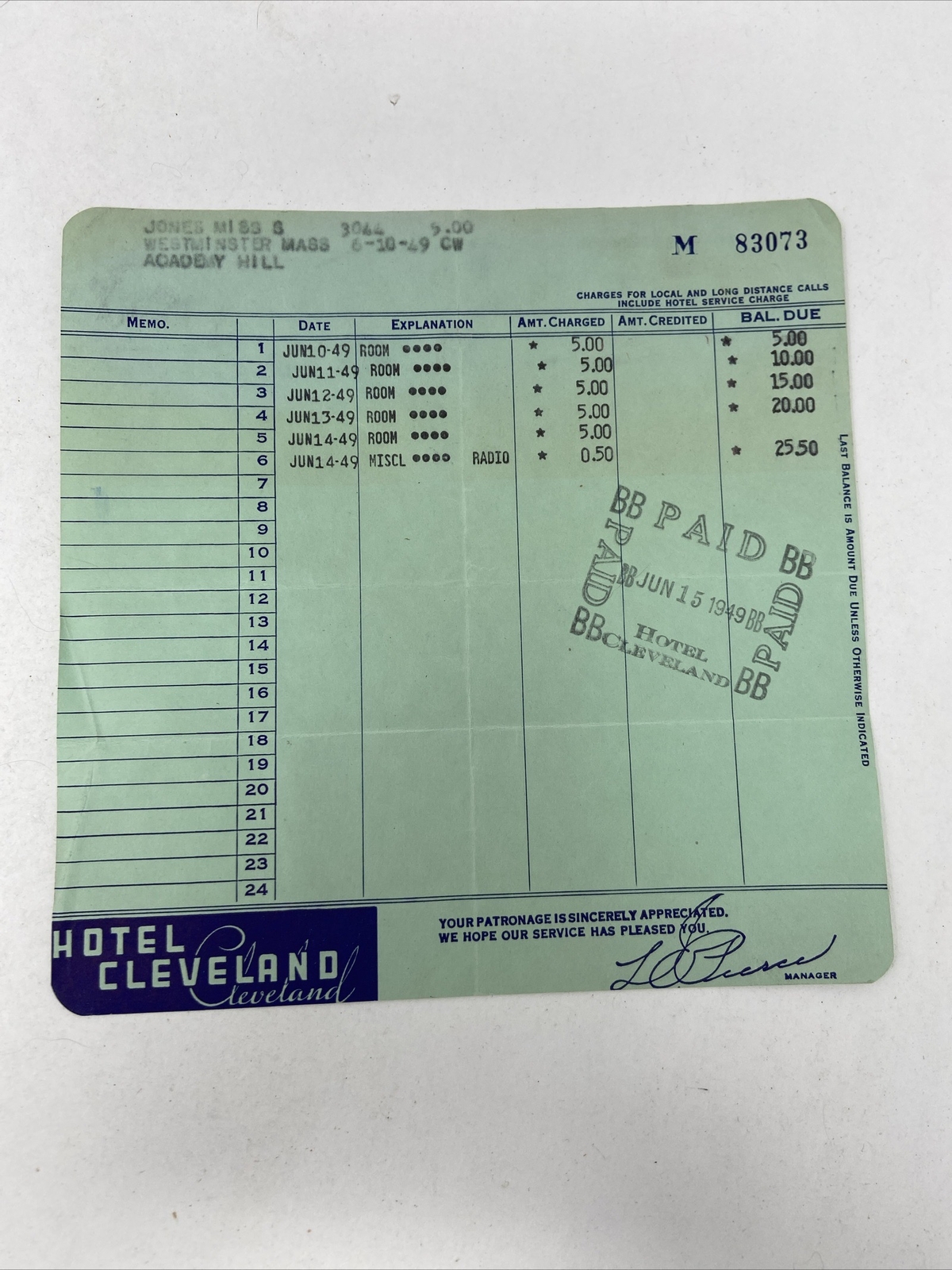 1949 Hotel Cleveland OH Room Bill Receipt Vintage Room Rates Price 1949 Hotel Cleveland OH Room Bill Receipt Vintage Room Rates Price