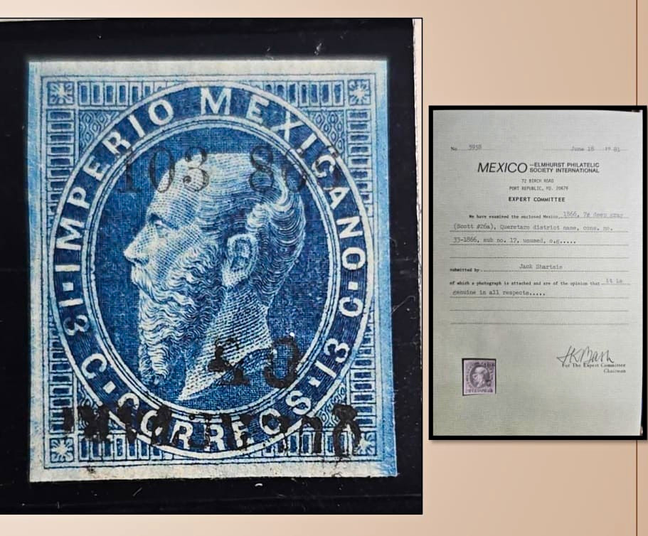 SM4)1866. QUERÉTARO.Engraved Maximilian, 13 centavos. Subconsignment 40