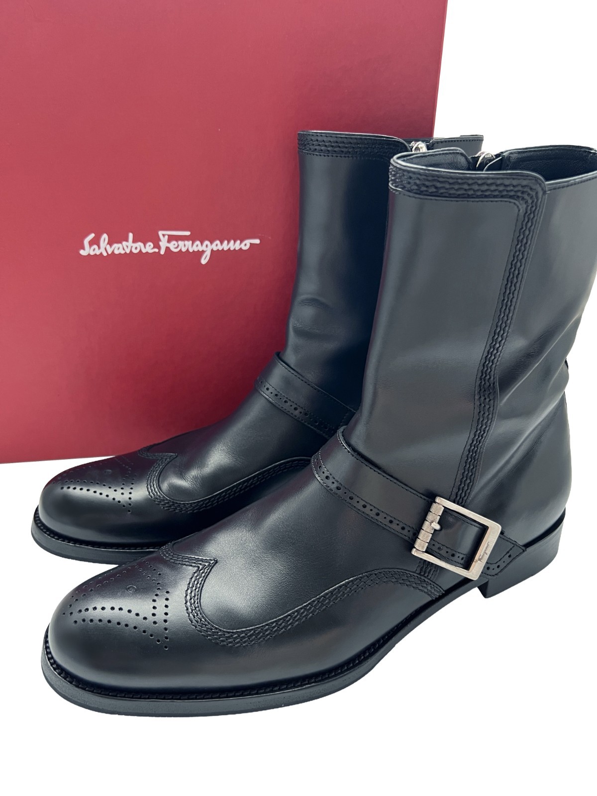 $1650 Salvatore Ferragamo Mens RADUNO Ankle Boots Dress Shoes Wingtips US 10.5 D