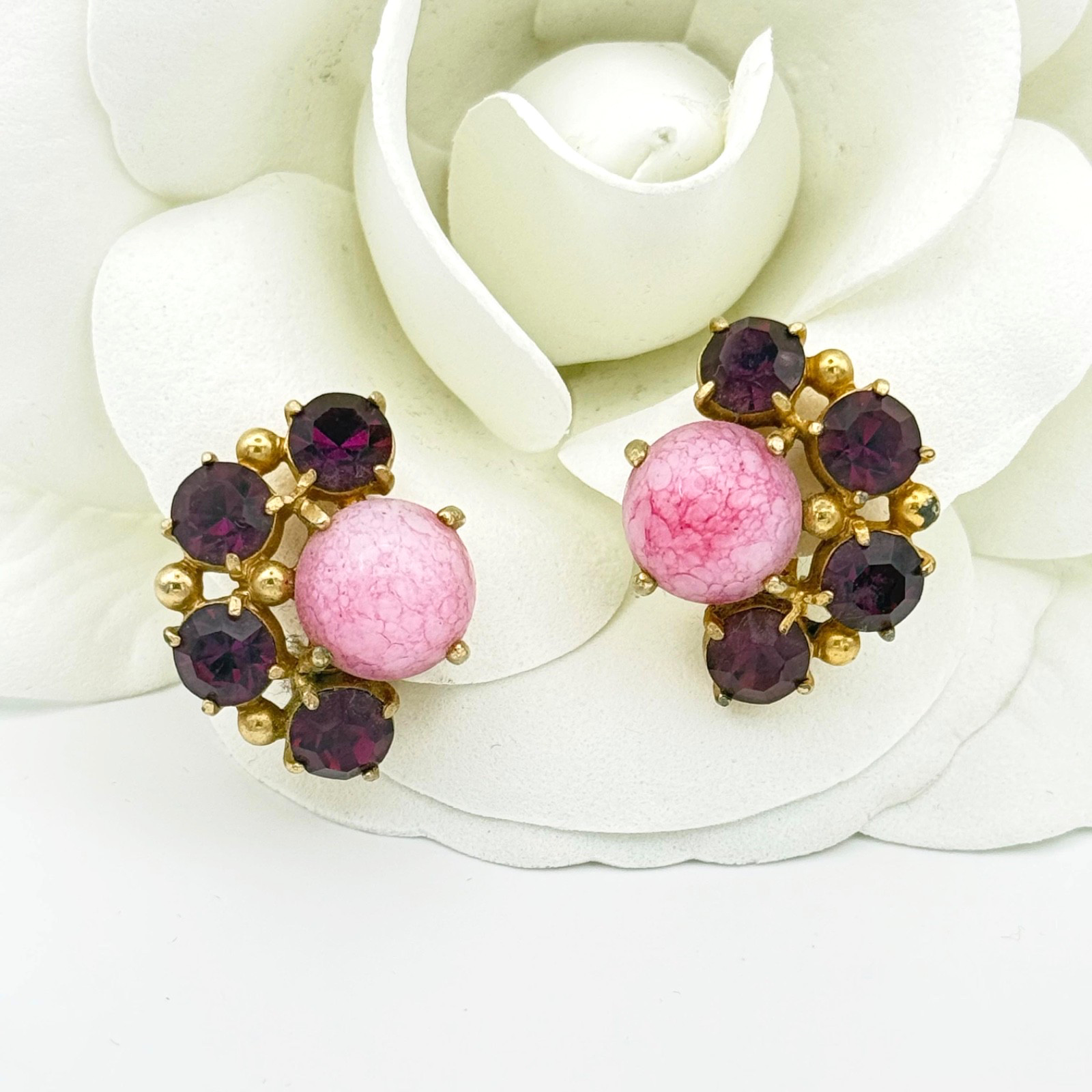 Vintage Elsa Schiaparelli Rhinestone Gumdrop Earrings Pink Purple Vintage Elsa Schiaparelli Rhinestone Gumdrop Earrings Pink Purple