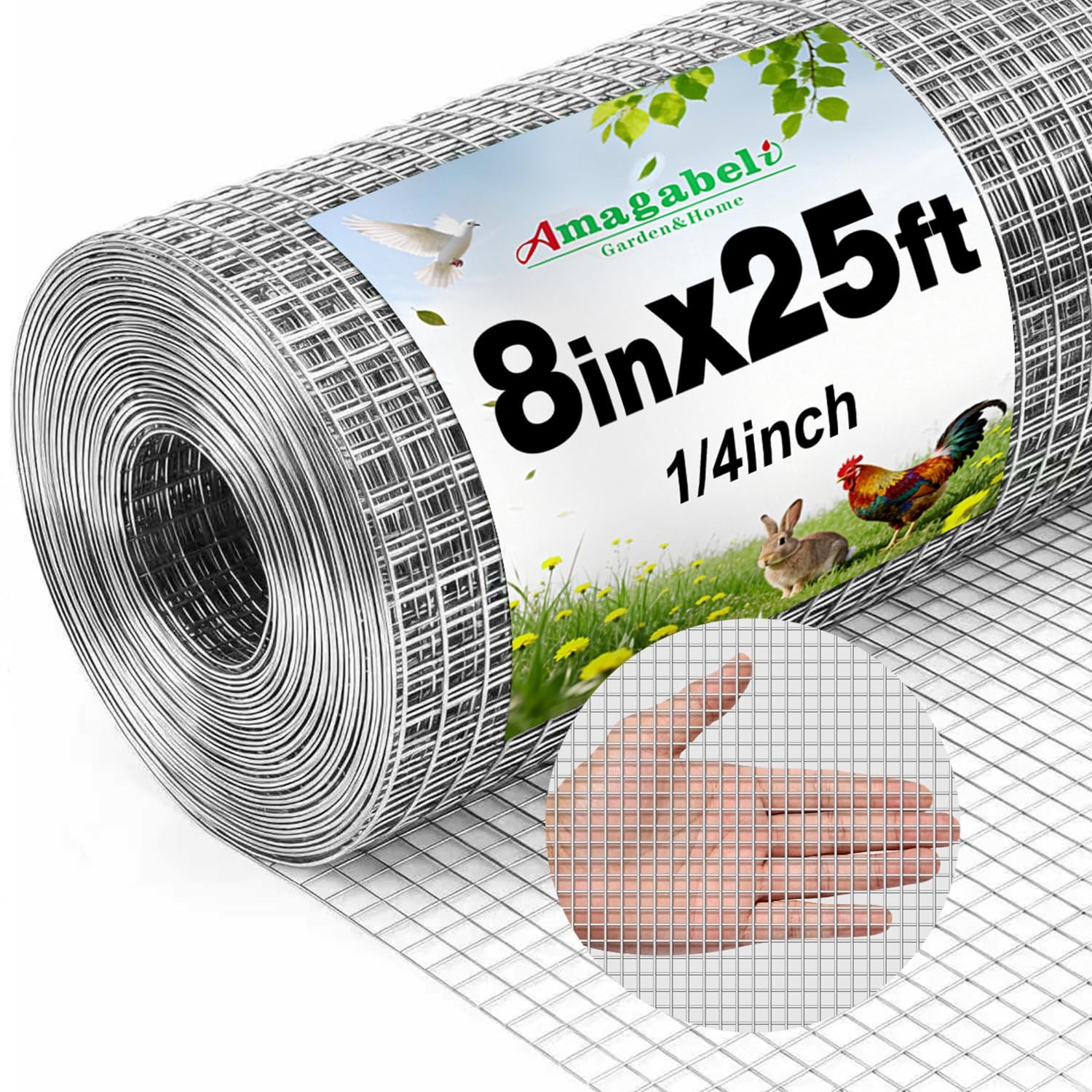 Amagabeli Hardware Cloth 8 inch x 25 ft 1/4 Inch Galvanized Wire Mesh Small A... Amagabeli Hardware Cloth 8 inch x 25 ft 1/4 Inch Galvanized Wire Mesh Small A...