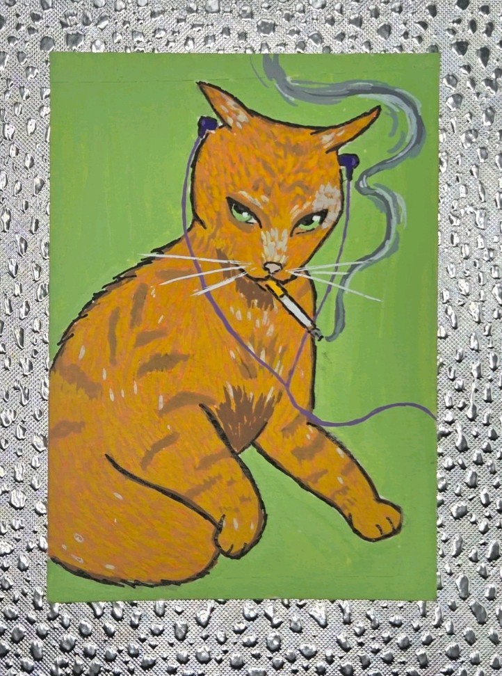 Aceo Original Art. Smoking Cat 9,  Cute Animal Painting by LimeShell