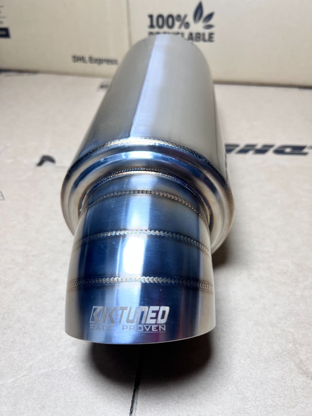 K-TUNED Universal Performance Racing Exhaust Muffler  Inlet 2” Outlet 3” Polish