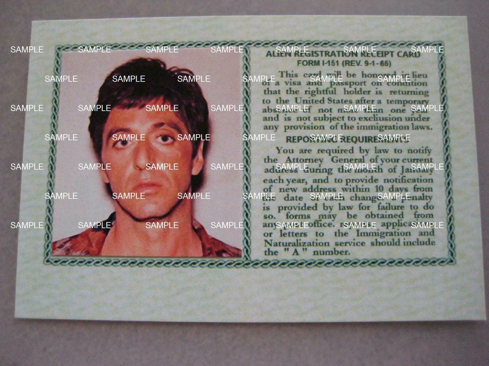 1983 Scarface Tony Montana Green Card Screen Accurate Prop Replica Al Pacino 1983 Scarface Tony Montana Green Card Screen Accurate Prop Replica Al Pacino
