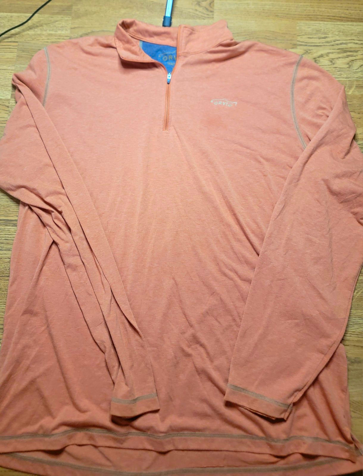 Orvis Trout Bum Men\'s XL Orange Cotton 1/4 Zip Mock Neck Fishing Pullover
