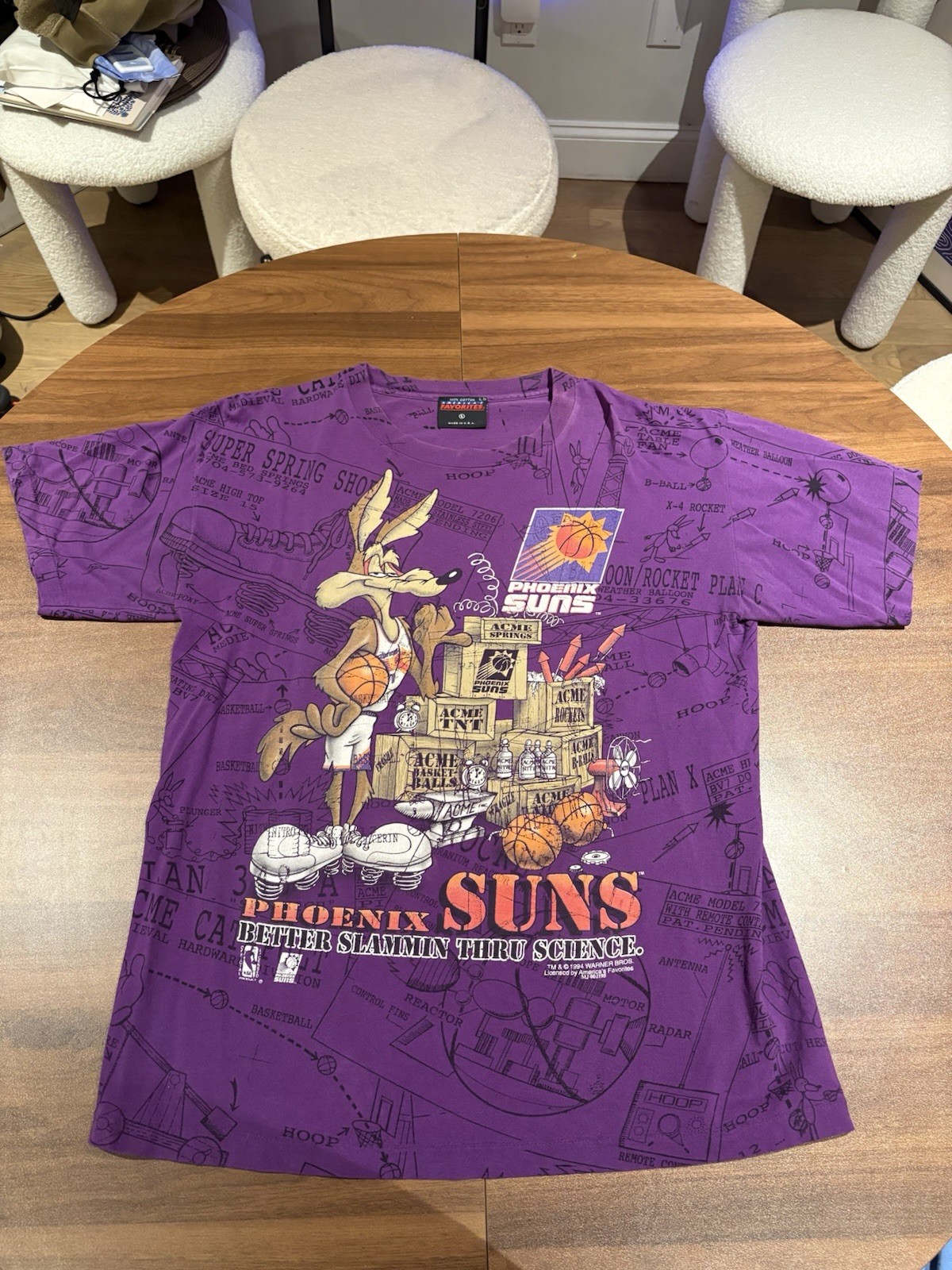 VTG 94\' Road Runner Looney Tunes x Phoenix Suns All Over Print T- Shirt SZ L