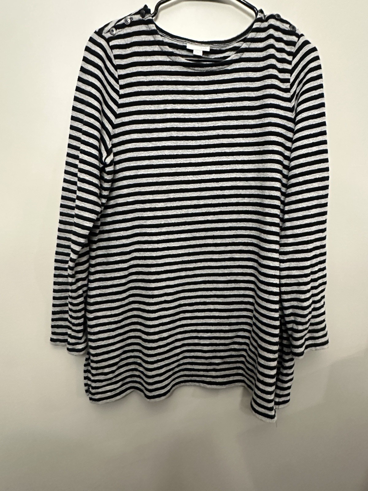 J Jill Women’s Medium Black Gray Striped Cotton Tunic Top Long Sleeve Coastal J Jill Women’s Medium Black Gray Striped Cotton Tunic Top Long Sleeve Coastal