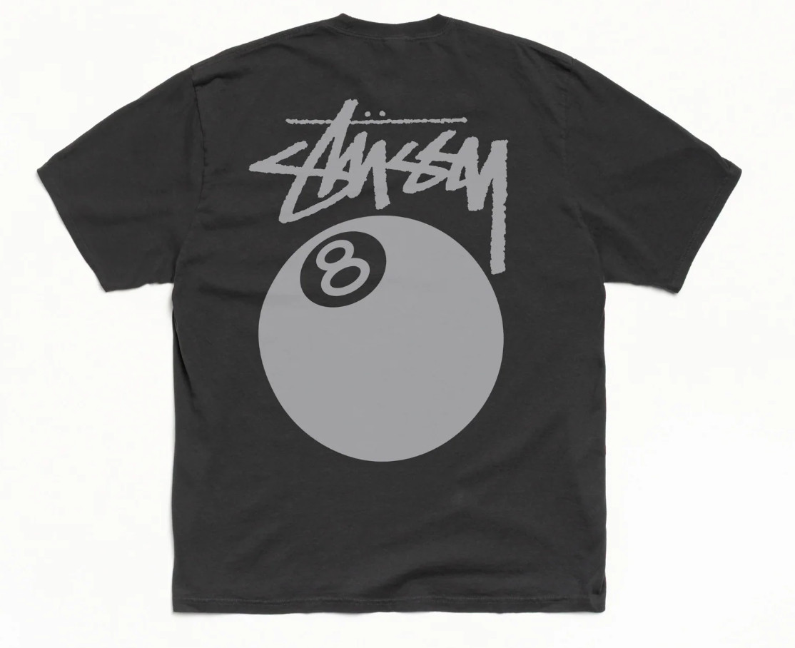 Stussy 8 Ball Pigment Dyed Black T Shirt Size Large