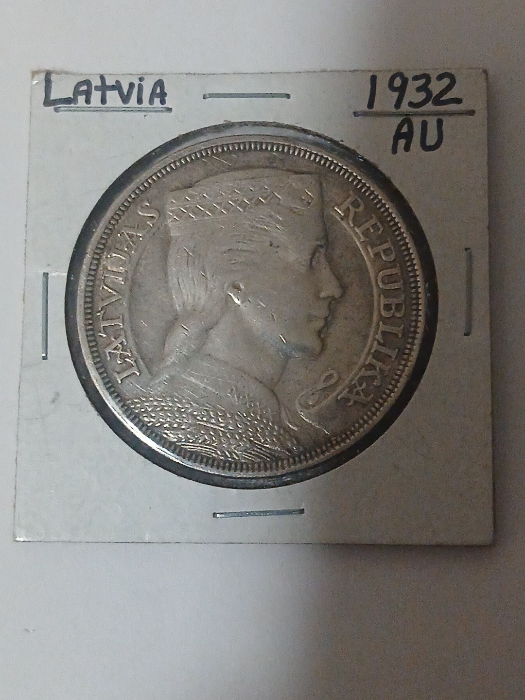 1932 AU Latvia 5 Lati Silver –   Original Luster – Baltic Crown