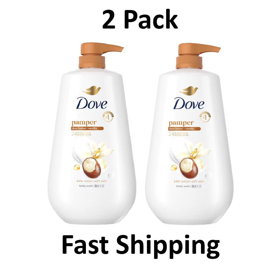 Dove Pampering Body Wash 30.6 Oz Shea Butter Vanilla Vegan Moisturizing Cleanser